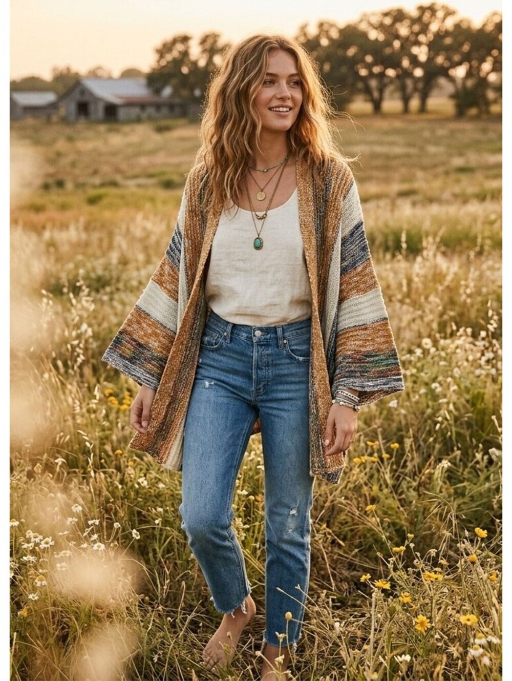 In Loom Knit Colorful Open Front Cardigan